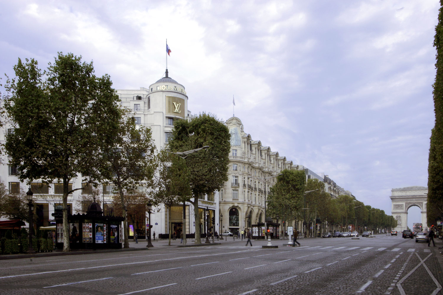 Street View Of Champselysees Avenue With Building Louis Vuitton In